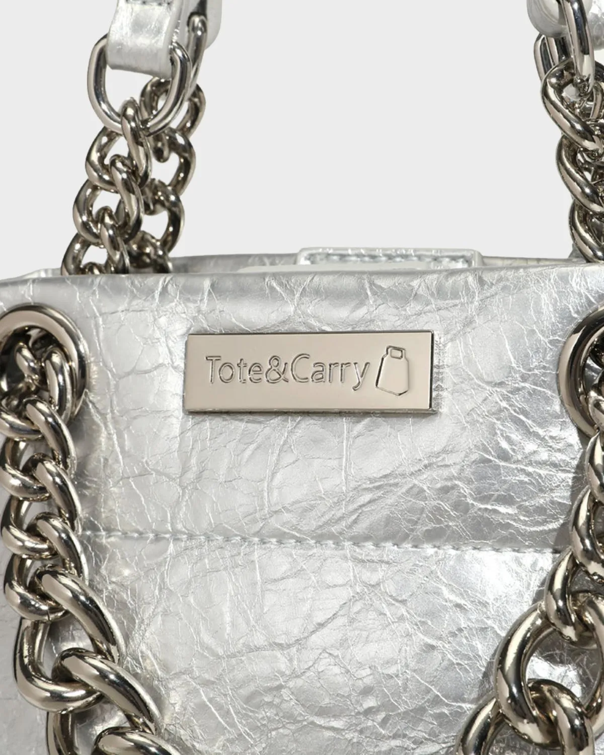 Silver Leather Mini Tote Bag