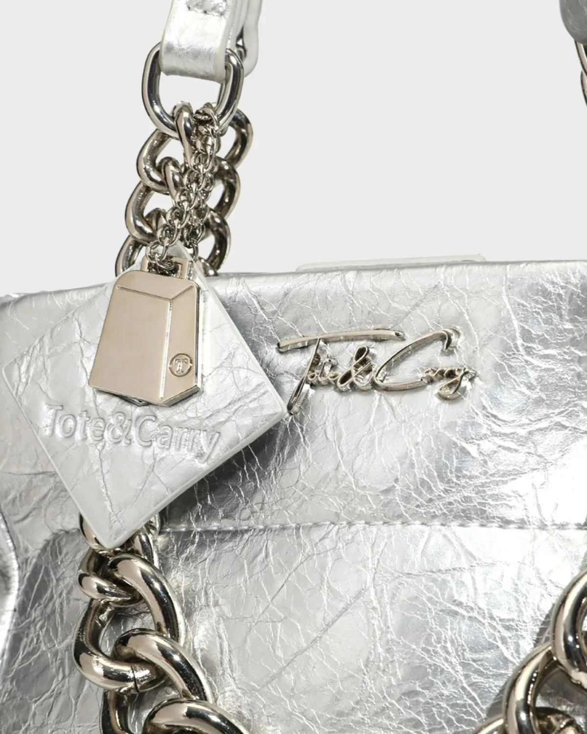 Silver Leather Mini Tote Bag