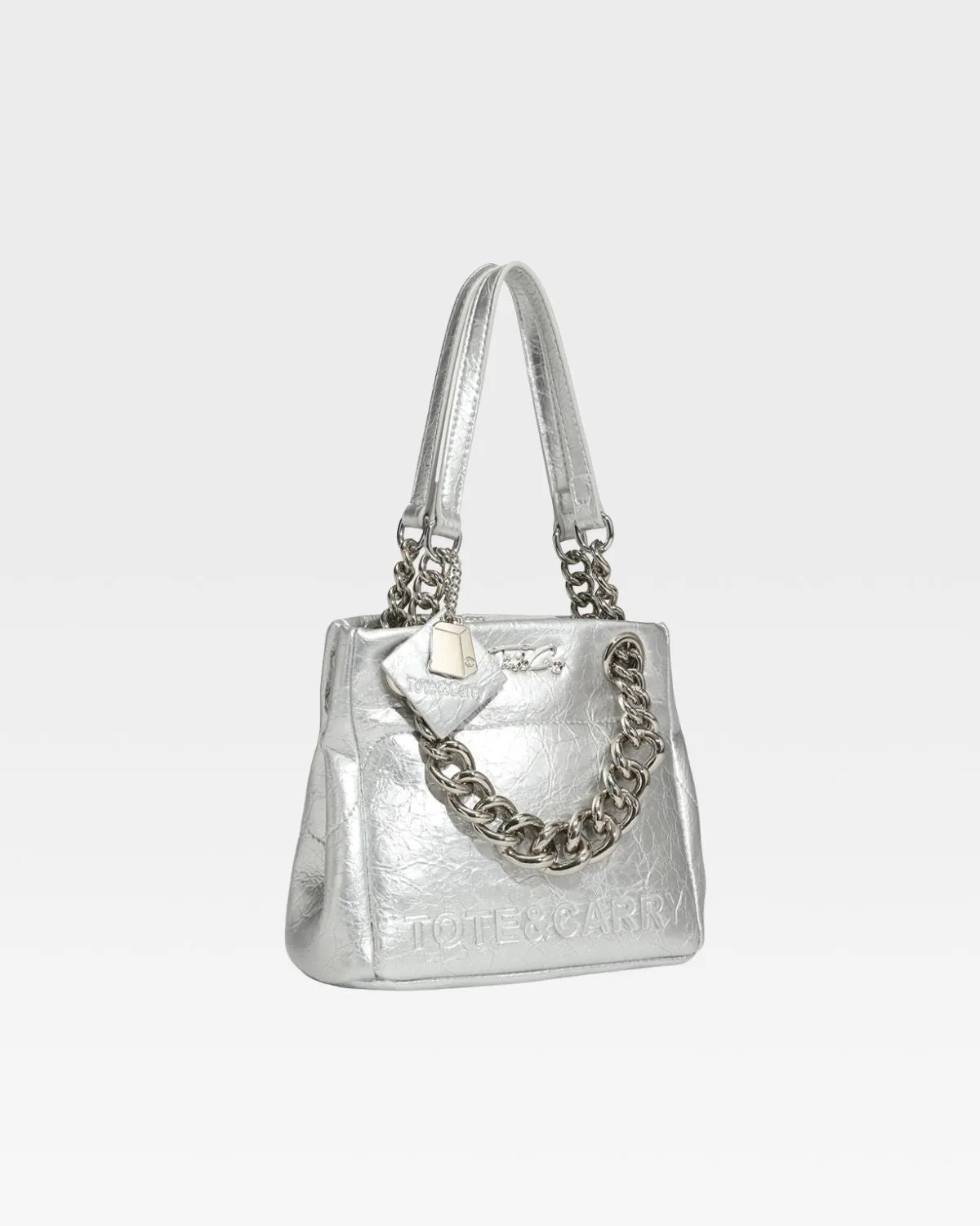 Silver Leather Mini Tote Bag