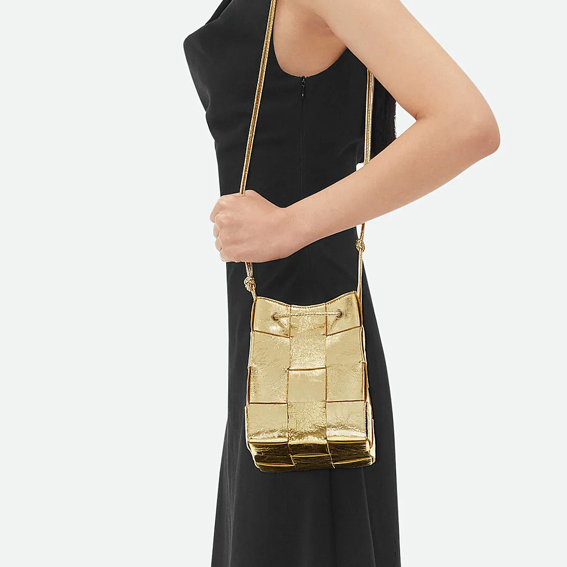 Small Cassette Cross-Body Bucket, Gold