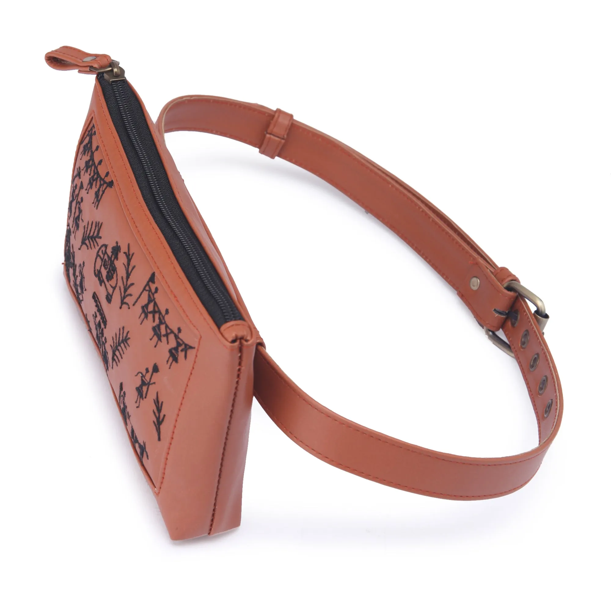 Warli art Hand Embroidered waist belt bag for women