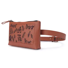 Warli art Hand Embroidered waist belt bag for women