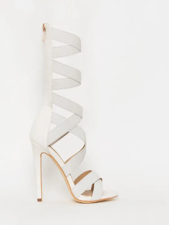 White Stappy Stiletto Sandals