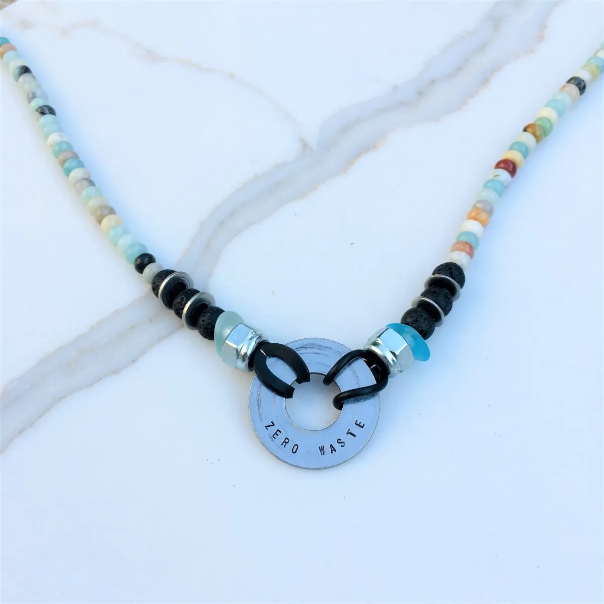 Zero Waste Necklace with Amazonite and Lava Stones